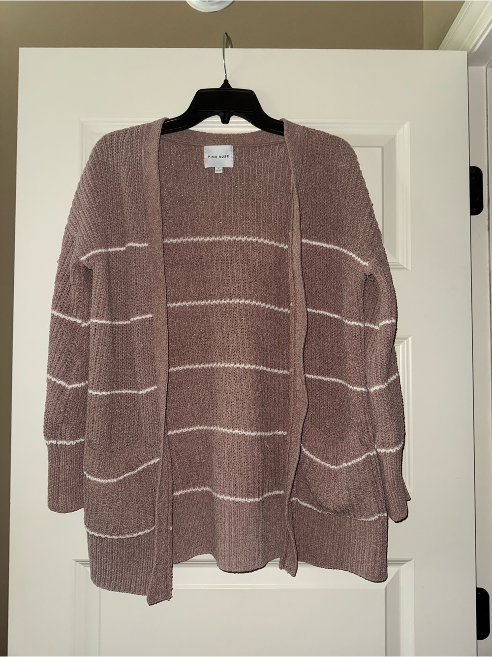 Pink Rose Mauve-Pink Striped Open Cardigan